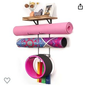 Yoga mat exercise equipment wall mount. Shelf top, 4 hooks NIB